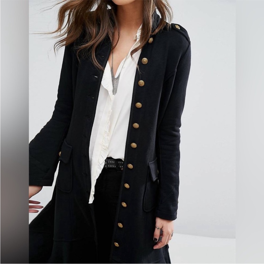 Rare Denim & Supply Ralph Lauren Cotton Military Officer Coat Peplum Jacket L - Picture 10 of 16